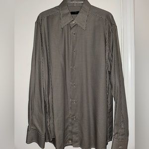 Z ZEGNA Black and white Houndstooth button down dress shirt. 17, 43 size.